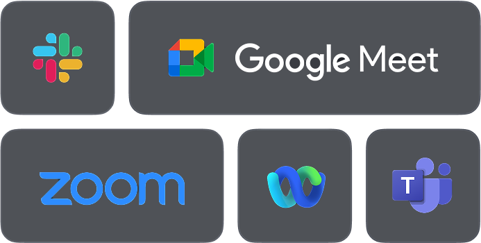 Supported meeting apps including Zoom, Teams, Google Meet, Webex, and FaceTime